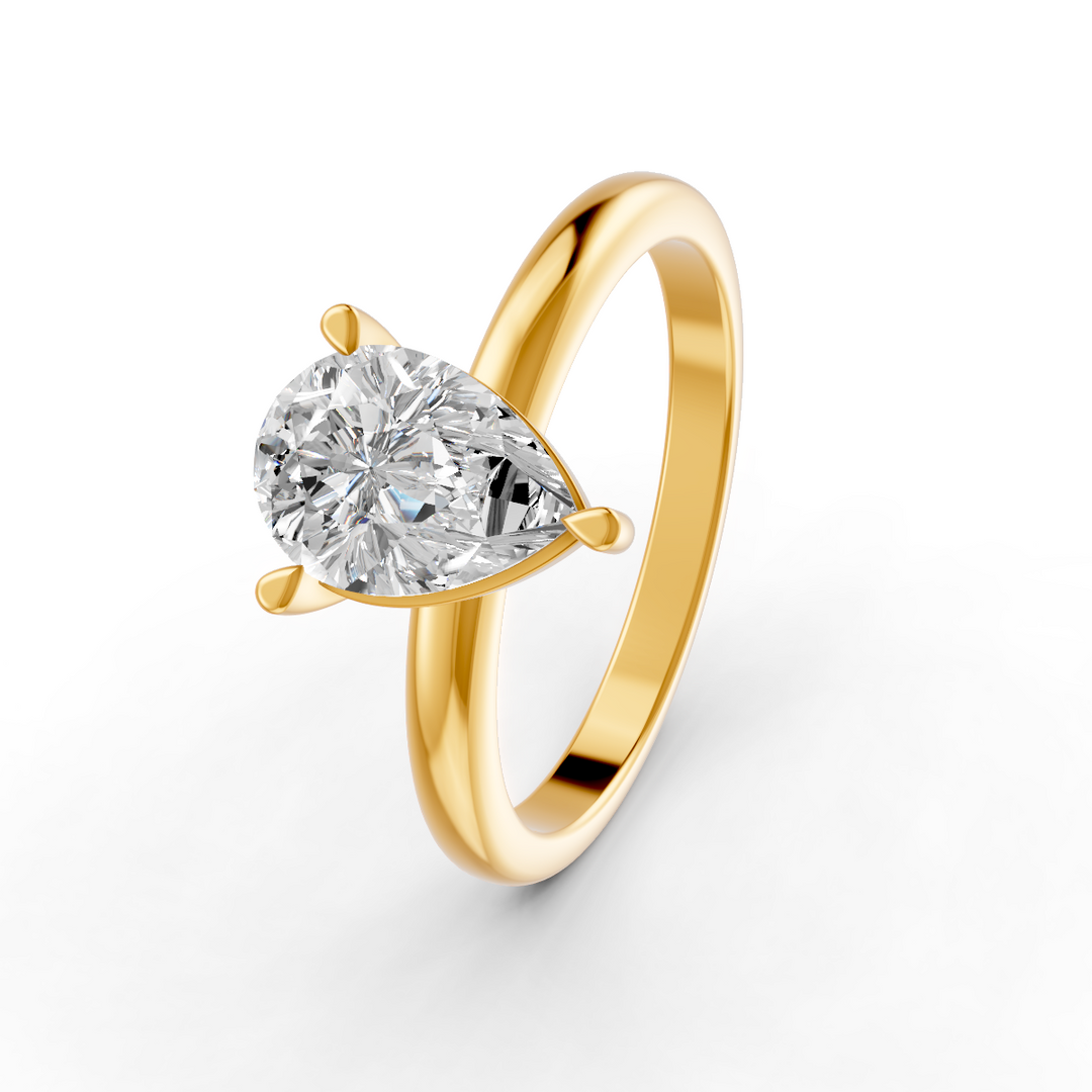 Pear Cut Real Moissanite Claw Prong Solitaire Ring 14K Gold Plated