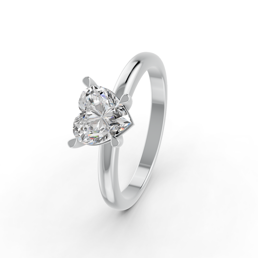 Heart Cut Real Moissanite 4 Prong Solitaire Ring 14K Gold Plated