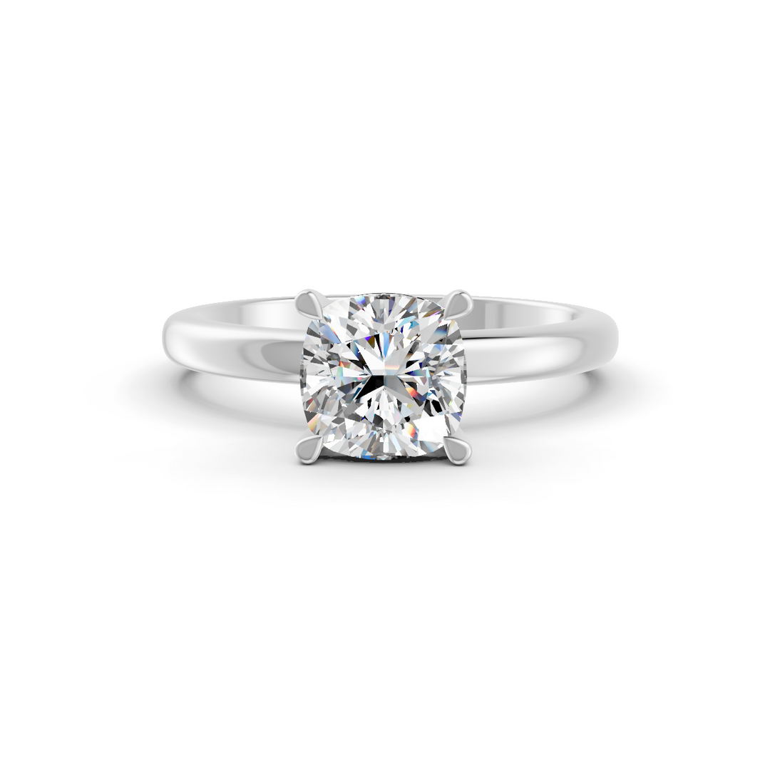 Cushion Cut Real Moissanite 4 Prong Solitaire Ring 14K Gold Plated