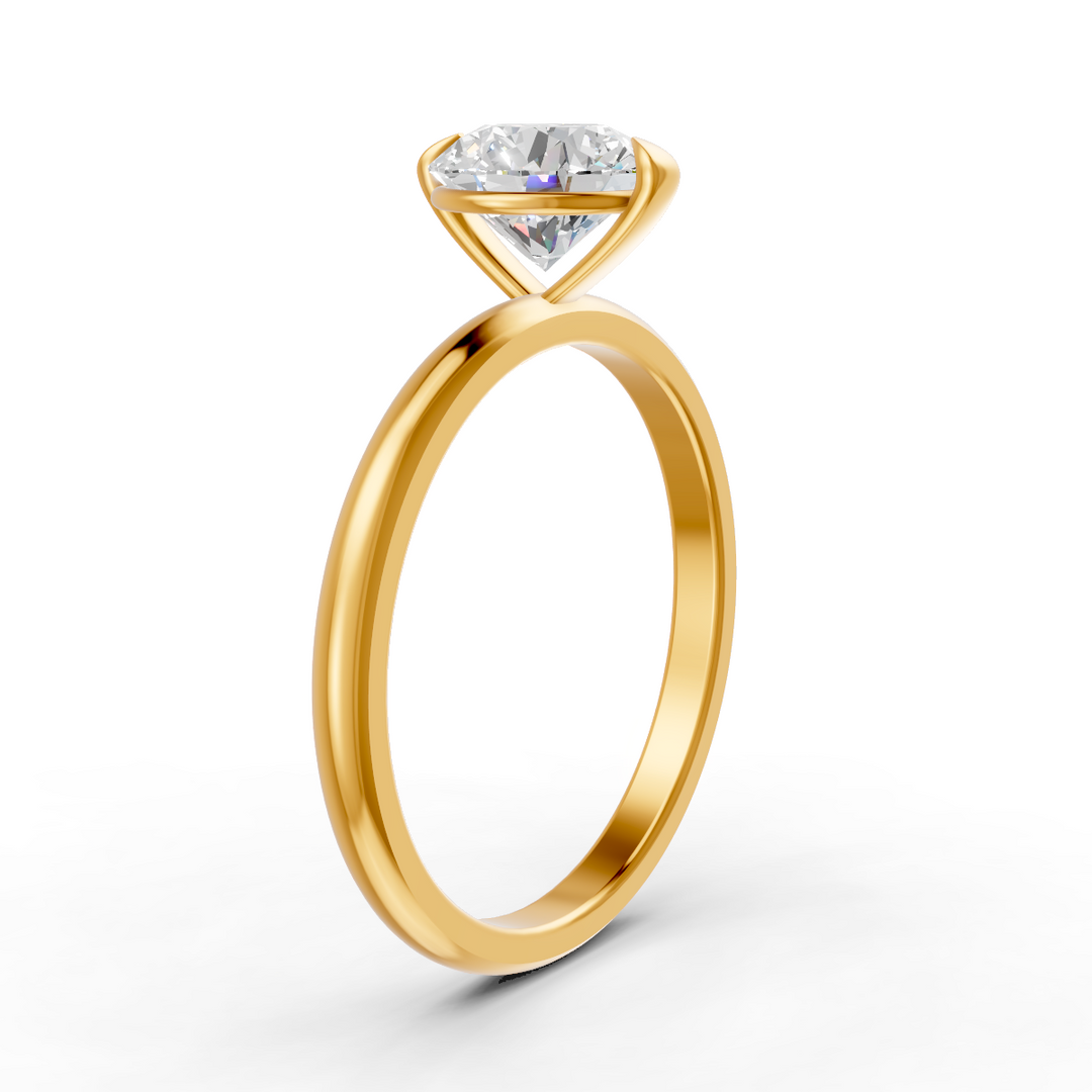 Round Cut Real Moissanite 2 Prong Solitaire Ring 14K Gold Plated