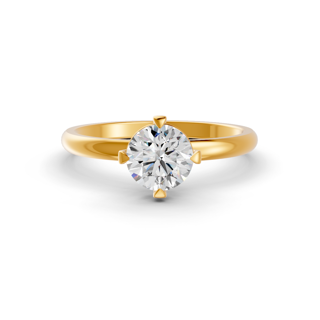 Round Cut Real Moissanite 4 Prong Solitaire Ring 14K Gold Plated