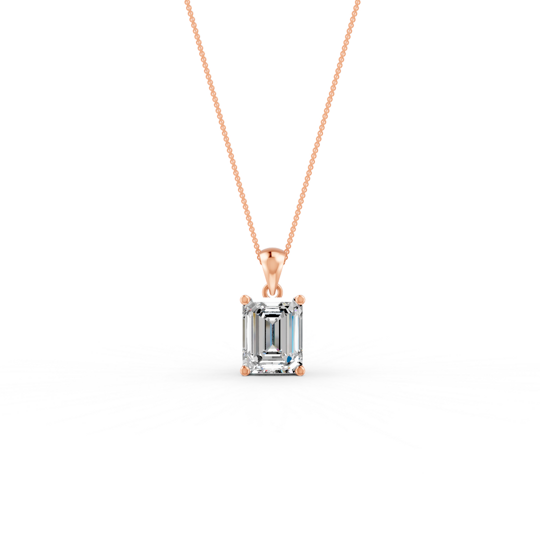 Emerald Cut Moissanite Solitaire Pendant 14K Gold Plated