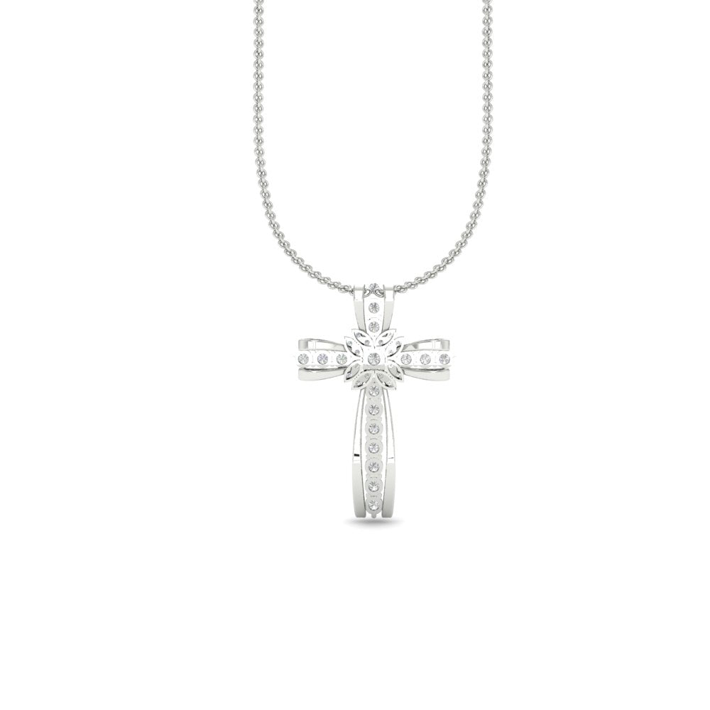 1.50Ct Round Cut Moissanite Women Cross Pendant 14K White Gold Plated