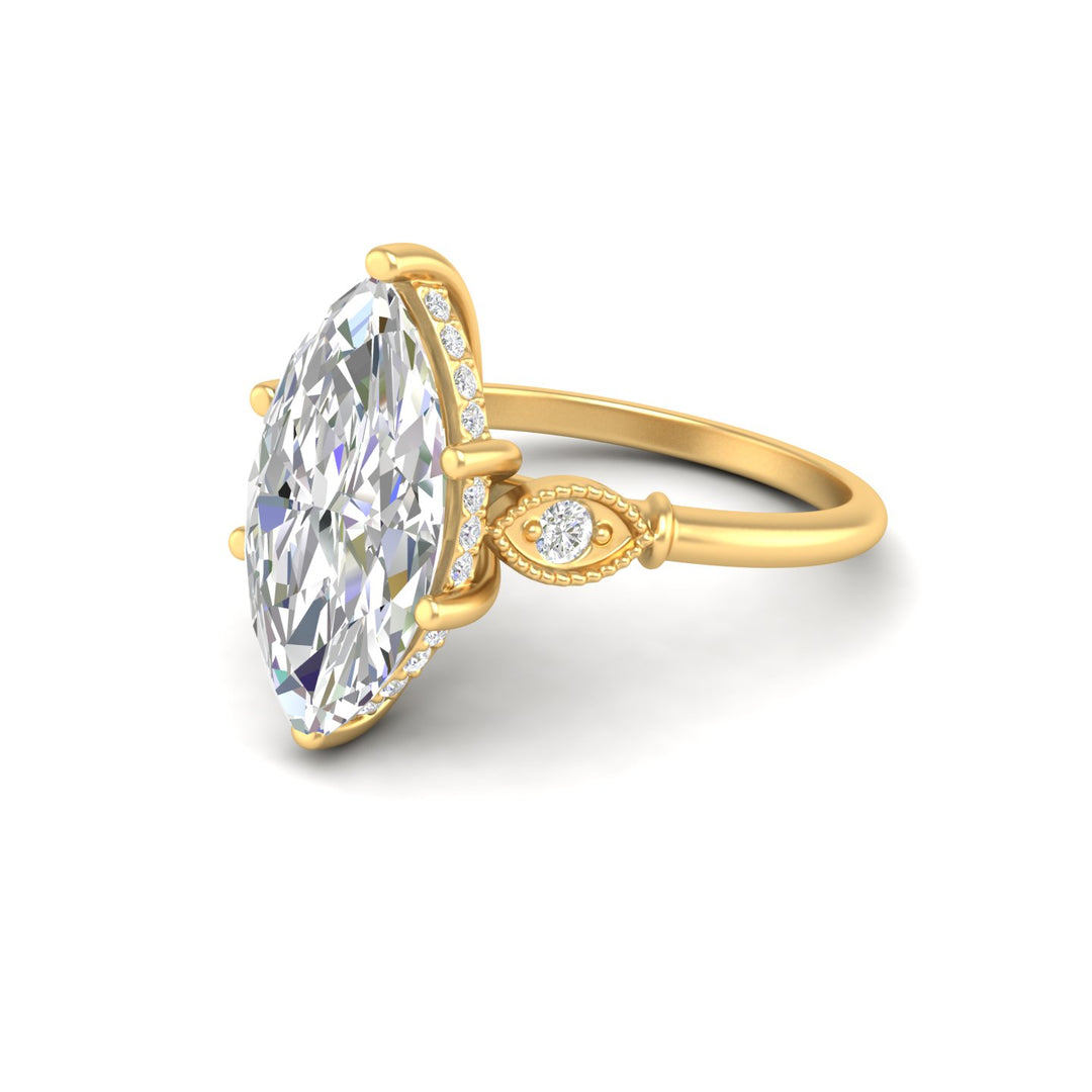 4Ct Marquise Cut Moissanite Engagement Ring 14K Yellow Gold Plated